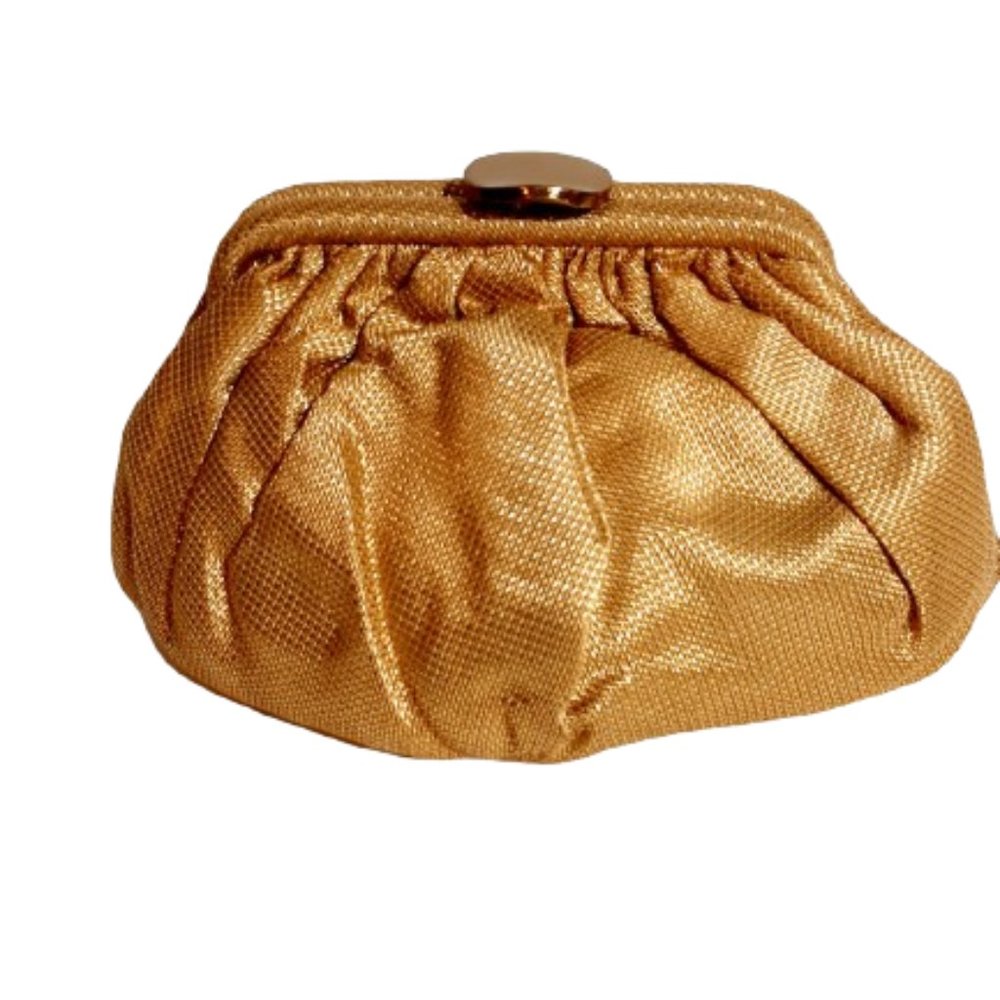 Vintage 1930s 1940s Small Gold Fabric Evening Bag Dance Purse With A Hand Strap